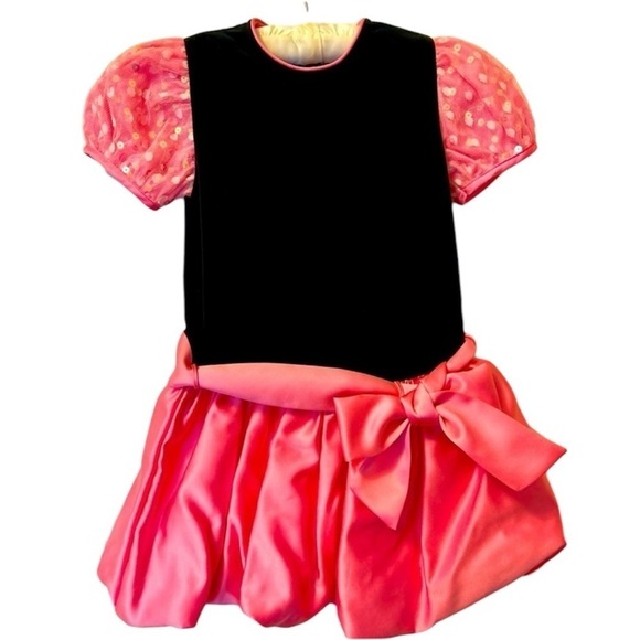 Vintage Black Velvet Party Dress: Pink Satin & Sequins, Girl's 6X - Picture 1 of 16